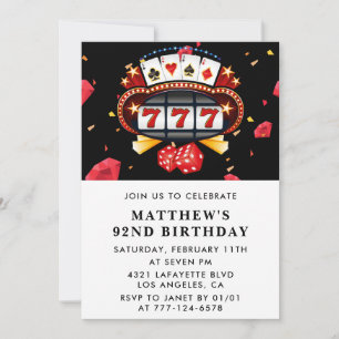 Invitation Dés de casino Poker Roulette 92e anniversaire