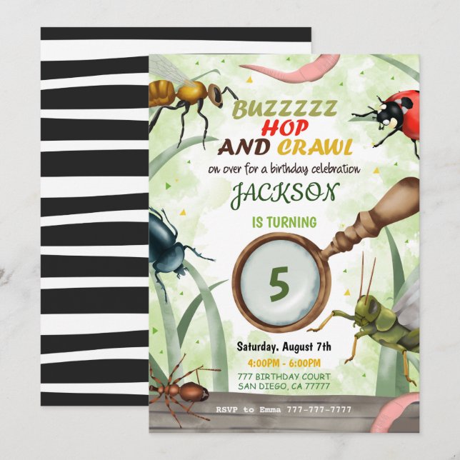 Invitation des enfants de l'anniversaire du bogue (Devant / Derrière)