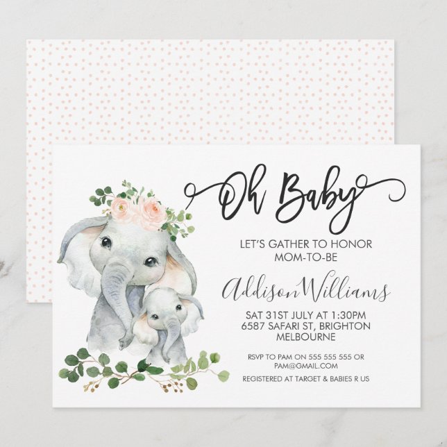 Invitation Des Filles À L'Éléphant Et Au Baby show (Devant / Derrière)