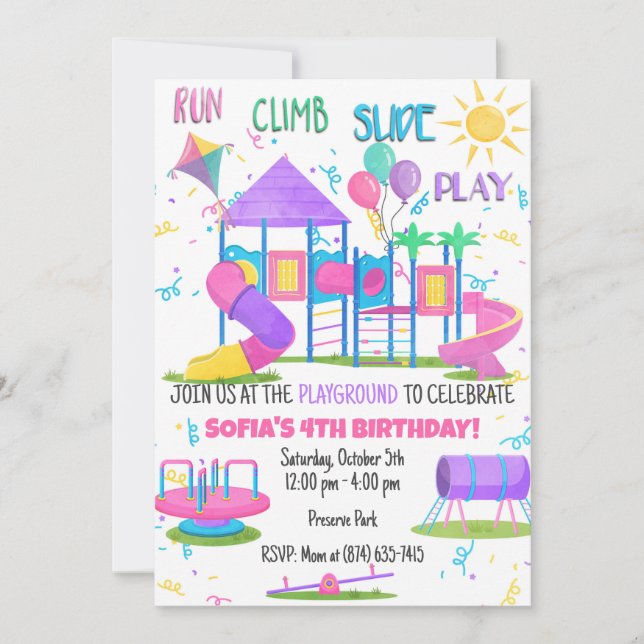 Invitation des filles de terrain de jeu rose (Devant)