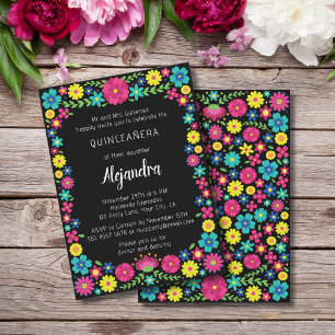 Invitation des fleurs mexicaines colorées quinceañ