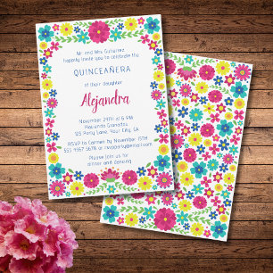 Invitation des fleurs mexicaines colorées quinceañ