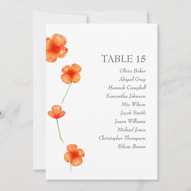 Invitation Des fleurs orange. Graphiques de sièges mariages s (Devant)