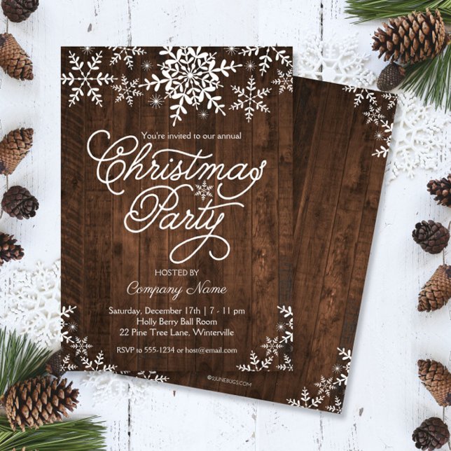 Invitation Des flocons de neige rustiques à la fête de Noël d (Créateur téléchargé)