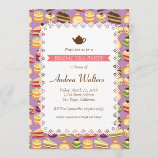 Invitation Des gâteaux de thé colorés illustrés par la fête d