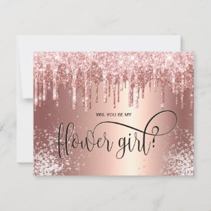Invitation Des gouttes d'or roses, tu seras ma fille aux fleu