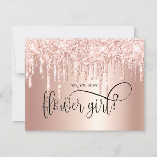 Invitation Des gouttes d'or roses, tu seras ma fille aux fleu