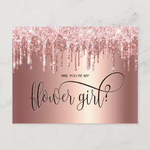Invitation Des gouttes d'or roses, tu seras ma fille aux fleu