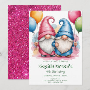 Invitation Des lutins colorés et heureux avec des ballons
