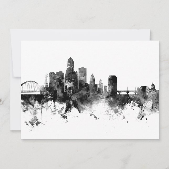 Invitation Des Moines Iowa Skyline Noir Blanc (Devant)