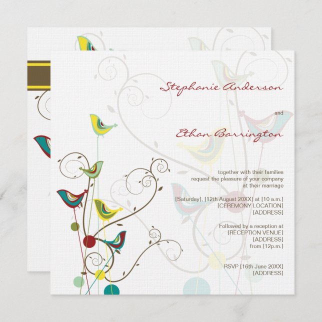 Invitation Des Oiseaux D'Été Et Des Mariages De Fils Invitent (Devant / Derrière)