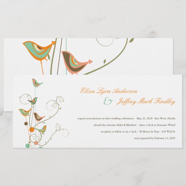 Invitation Des Oiseaux D'Été Et Des Tourbillons De Mariage In (Devant / Derrière)