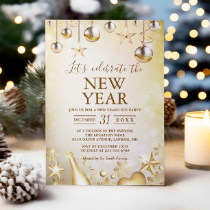 Invitation Des ornements dorés célèbrent la fête du Nouvel An