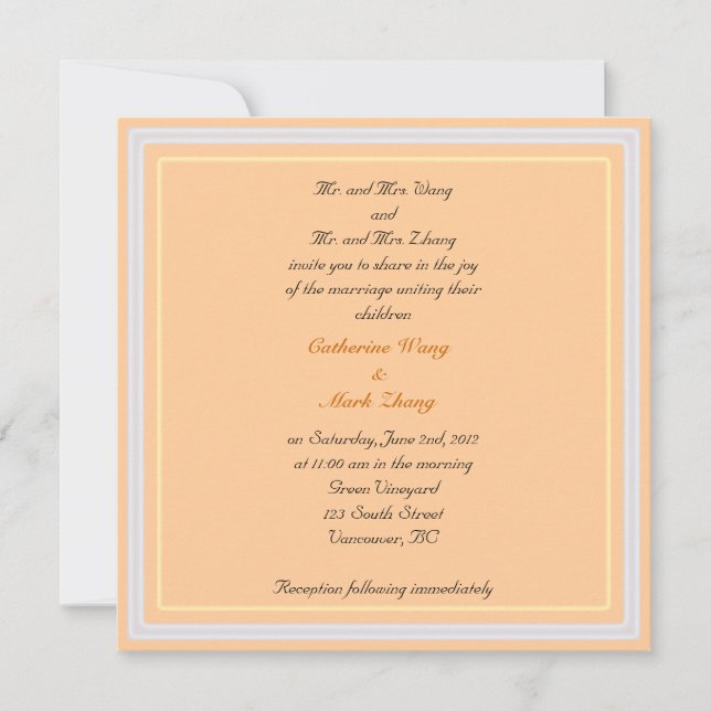 Invitation des parents mariés et mariés, mariage (Devant)