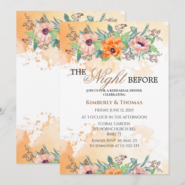 Invitation Des pavots la nuit avant le dîner de répétition (Devant / Derrière)