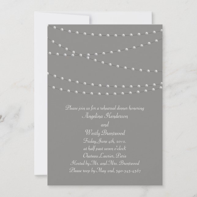 Invitation Des perles élégantes au dîner de répétition gris (Devant)