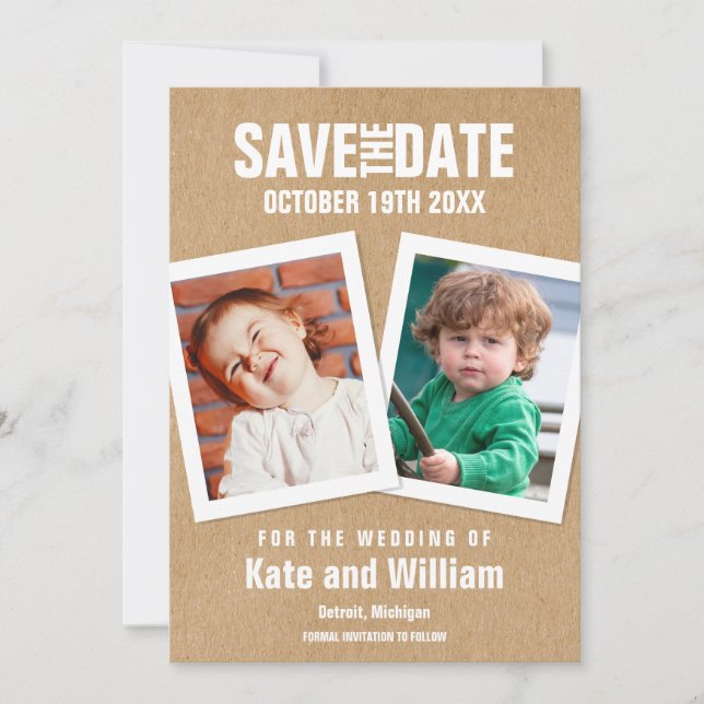 Invitation Des photos d'enfance sauvent la date Boho rustique (Devant)