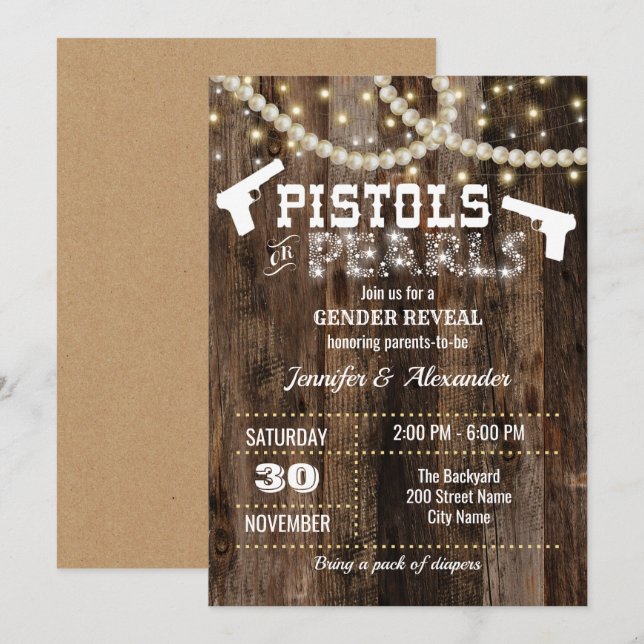 Invitation Des pistolets ou des perles de révélation de genre (Devant / Derrière)