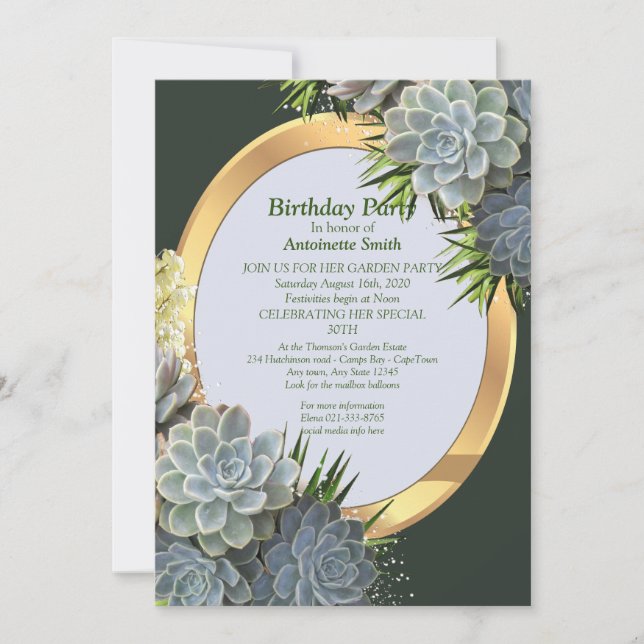 Invitation Des teintes succulentes de blues pâles Anniversair (Devant)