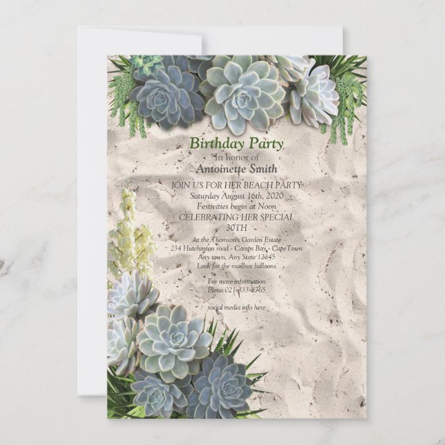 Invitation Des teintes succulentes de blues pâles Anniversair (Devant)