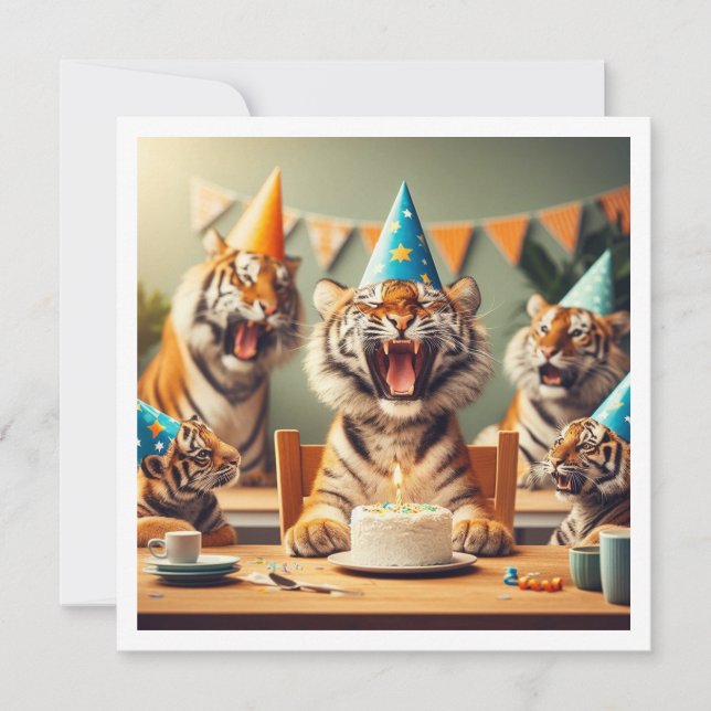 Invitation Des tigres fêtent leur anniversaire en photo de ti (Devant)