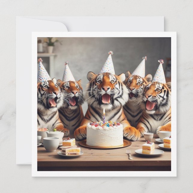 Invitation Des tigres fêtent leur anniversaire en photo de ti (Devant)