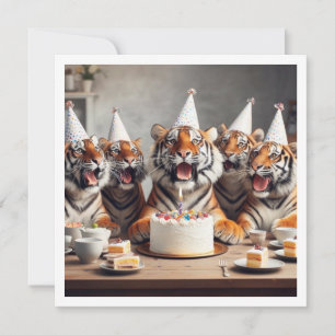 Invitation Des tigres fêtent leur anniversaire en photo de ti