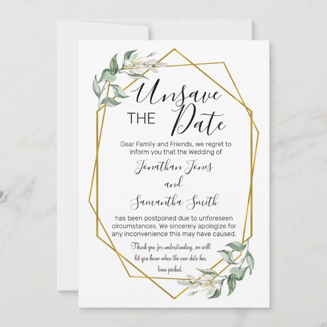 Invitation Désenregistrer les dates mariage date changer vert (Devant)