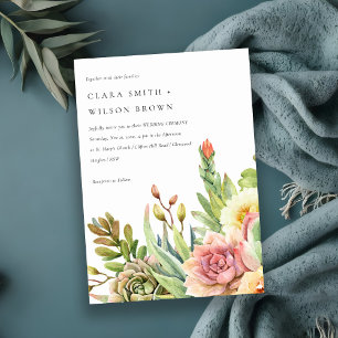 INVITATION DÉSERT BLEU VERT SUCCULENT CACTI FOLIAGE MARIAGE
