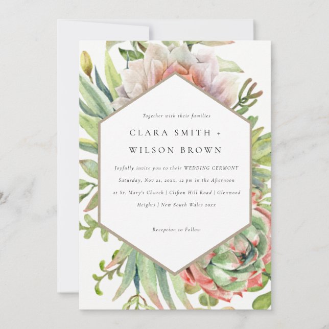 INVITATION DÉSERT BLEU VERT SUCCULENT CACTI FOLIAGE MARIAGE (Devant)