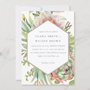 INVITATION DÉSERT BLEU VERT SUCCULENT CACTI FOLIAGE MARIAGE