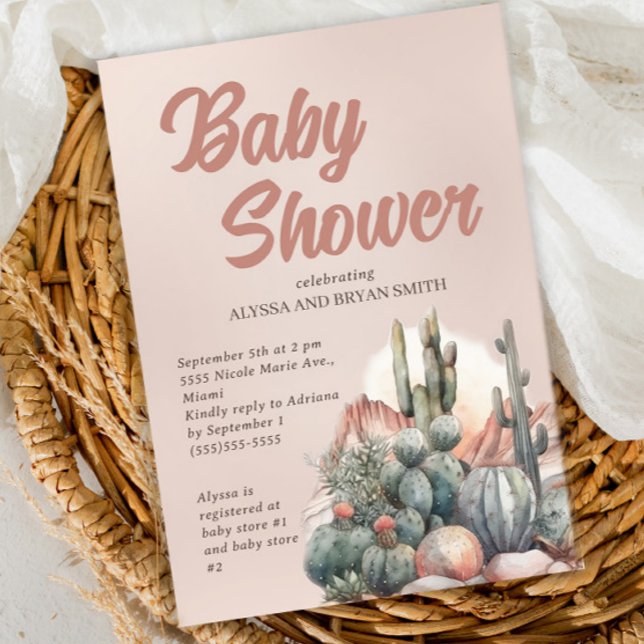 Invitation Désert Boho Chic Cactus Baby shower en terre cuite (Créateur téléchargé)