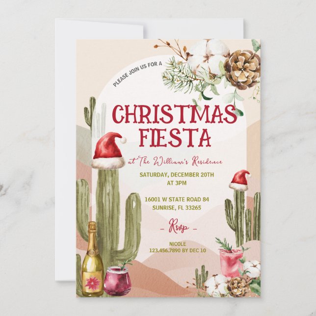 Invitation Desert Cactus Holiday Cocktail Christmas Fiesta (Devant)
