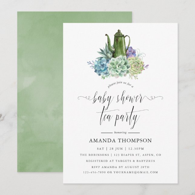 Invitation Desert Cactus Succulents Baby shower Tea Party (Devant / Derrière)