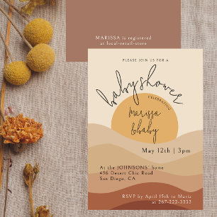 Invitation Desert Chic Boho Custom Baby shower neutre Terre