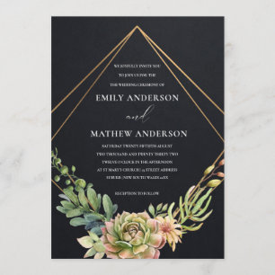 INVITATION DÉSERT D'OR NOIR SUCCULENT CACTI FOLIAGE MARIAGE