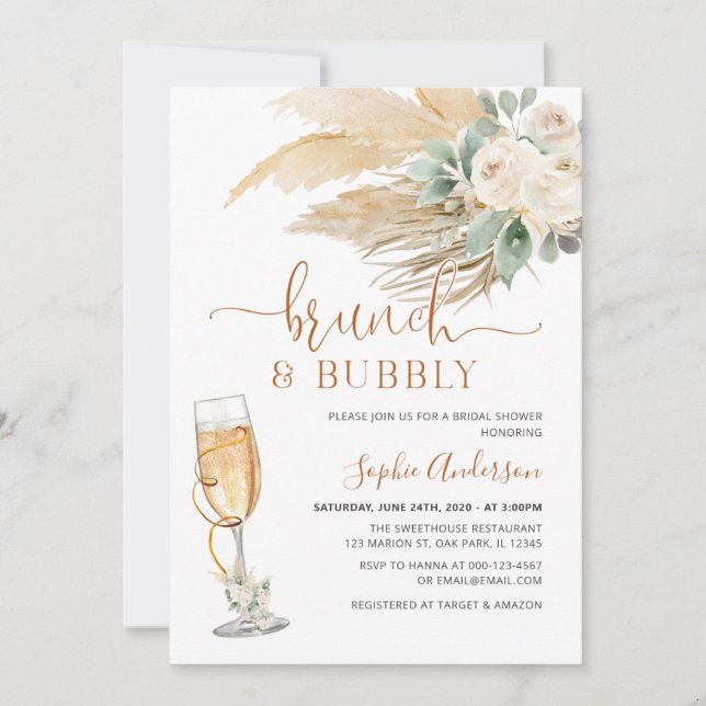 Invitation Desert Green Boho Pampas Grass Brunch & Bubbly (Devant)