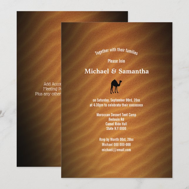 Invitation Désert sable rouge camel silhouette noir mariage (Devant / Derrière)