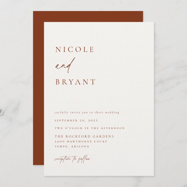 Invitation Desert Sienna Moderne minimaliste Mariage (Devant / Derrière)