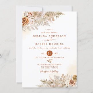 Invitation Désert Terme Automne Boho Rose Pampas Mariage 