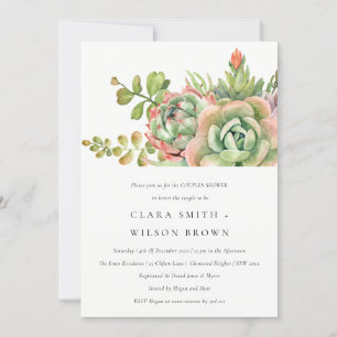 INVITATION DÉSERT VERT SUCCULENT CACTI FOLIAGE COUPLE DOUCHE