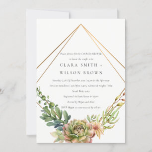 INVITATION DÉSERT VERT SUCCULENT CACTI FOLIAGE COUPLE DOUCHE
