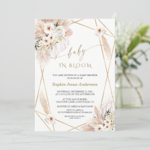 Invitation Desert White Roses Gold Feuilles bébé en fleurs