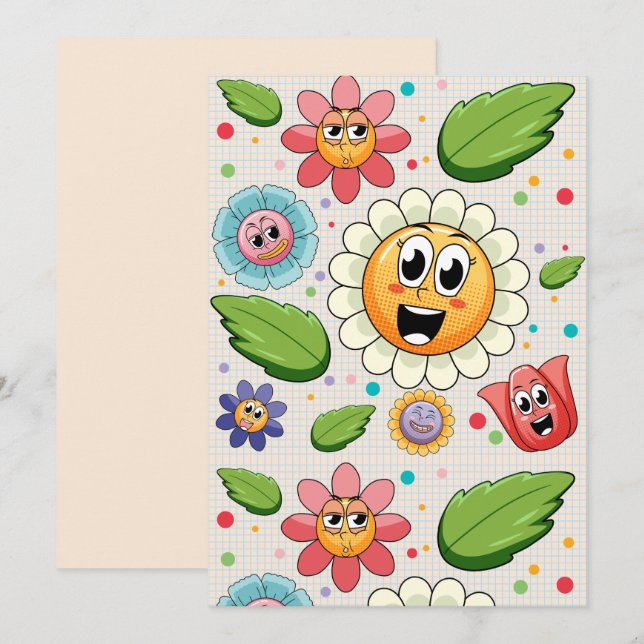 Invitation Design arrière - plan transparent avec fleurs colo (Devant / Derrière)