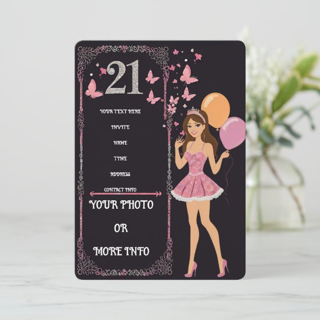 Invitation Design d'anniversaire avec options photo personnal (Debout devant)