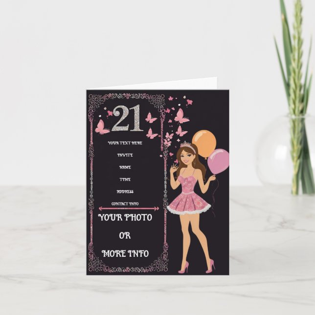 Invitation Design d'anniversaire avec options photo personnal (Devant)