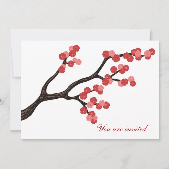 Invitation Design de branche japonais Cherry Blossom en rose. (Devant)