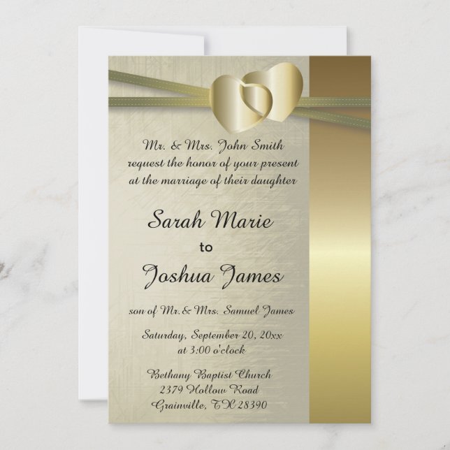 Invitation Design élégant de coeur d'or (Devant)