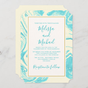 Invitation Design en marbre élégant en Mariage Turquoise et C