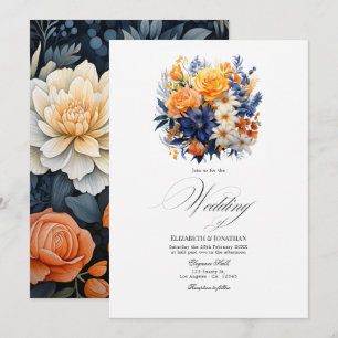 Invitation Design floral élégant marine et orange aquarelle m